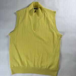 Bobby Jones Extrafine 100% Wool 1/4 Zip Sweater Vest Golf Yellow Lined Mens Sz L
